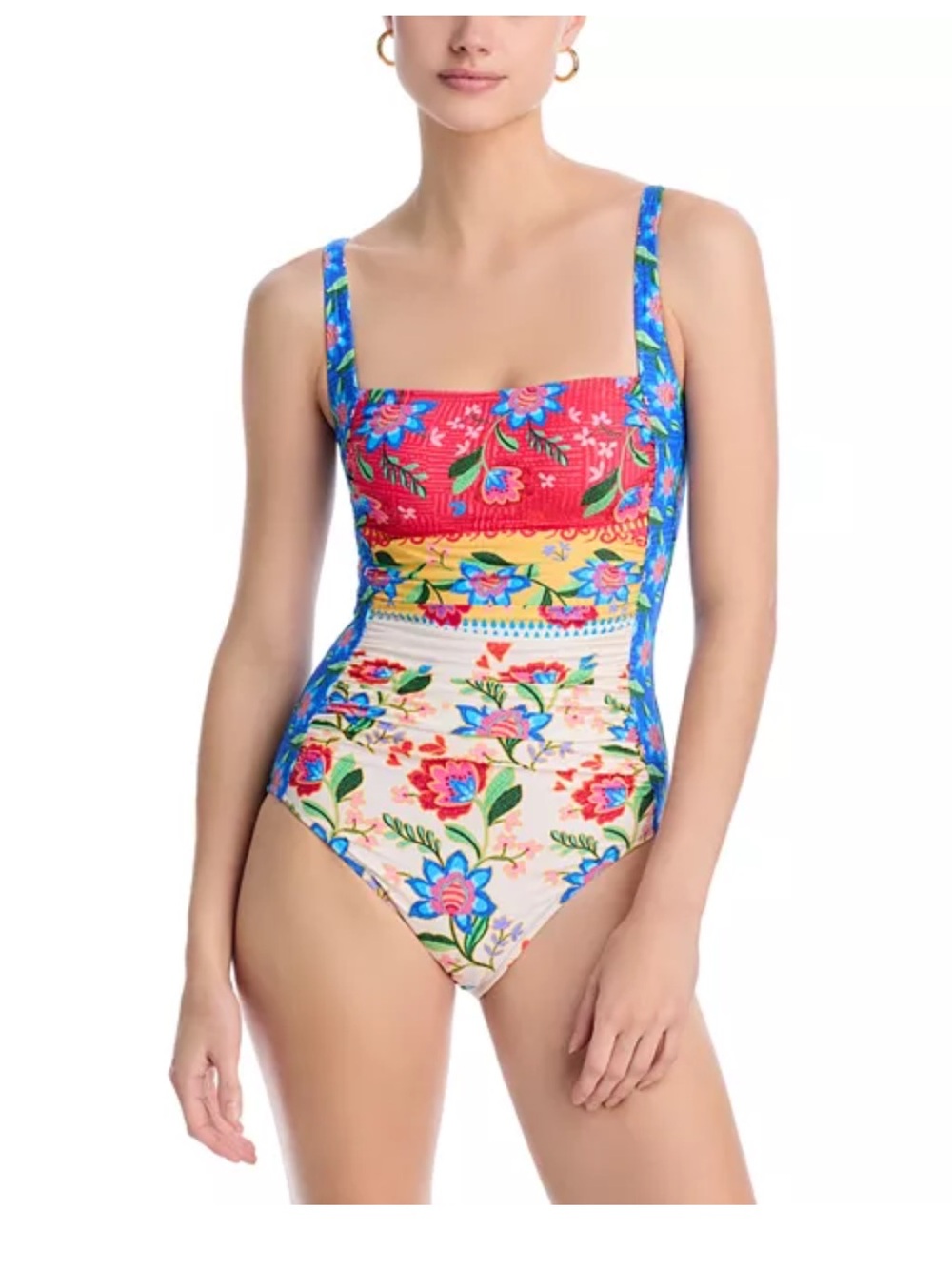 Johnny Was Marilyn Ruched One Piece Swimsuit Floral Roumba Blue Multi XS